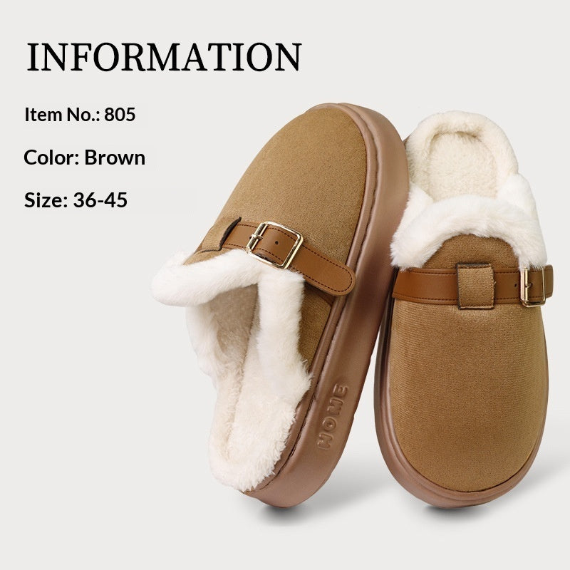 Womens AutumnWinter Indoor Plush Thick-Soled Warm Anti-Slip Cotton Slippers