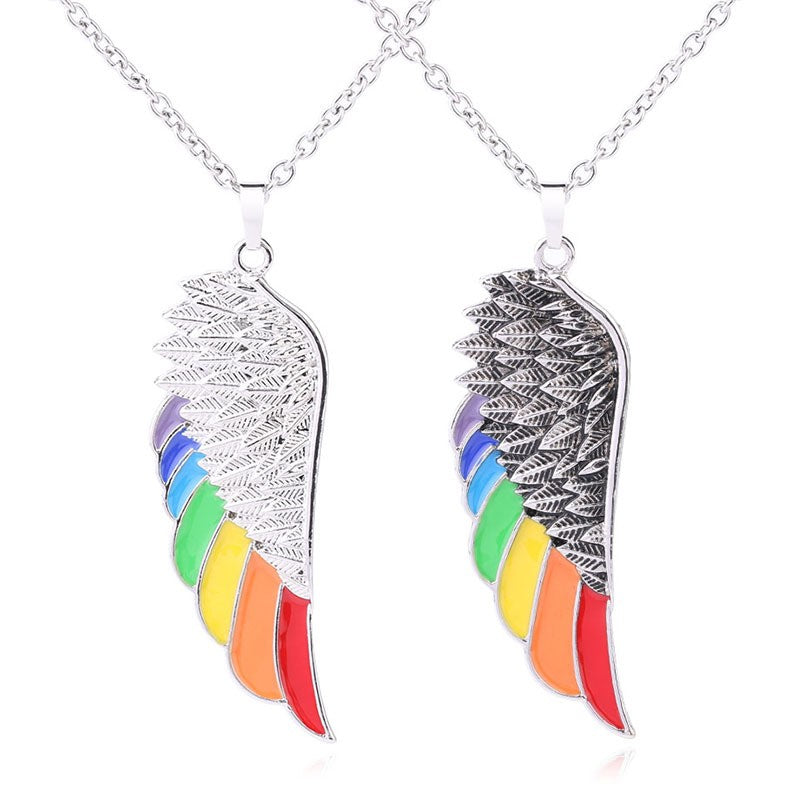 Stainless Steel Wing Pendant Necklace Dripping Oil