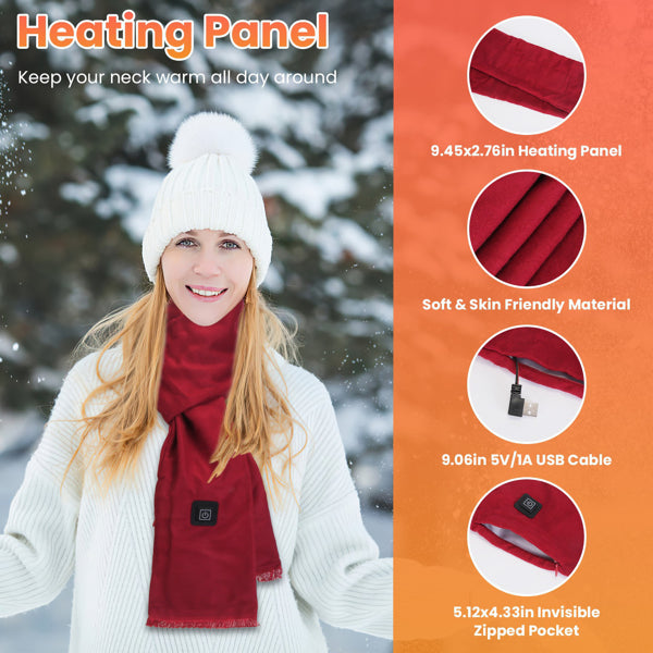 Heated Neck Wrap Warm Heated Scarf USB Powered With 3 Temperature Modes Soft Skin-Friendly Washable Scarf For Winter Camping Fishing
